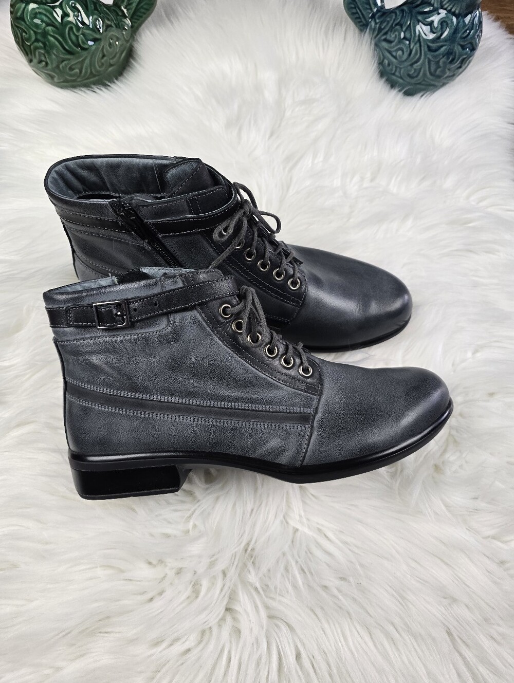 Naot Kona Blue Gray Leather Boot Size 40 - Picture 2 of 14